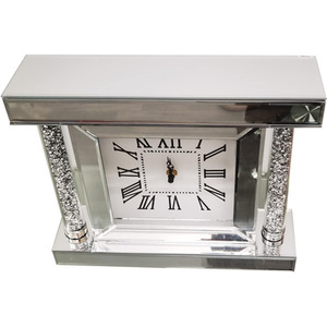 Wall Clock Roman Numbers Pillars Diamante - Silver by DEENZ