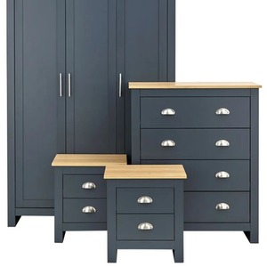 4 Piece Bedroom Set Wardrobee 2 Bedside Table Drawer Cabinet - Dark Grey and Natural by Wyld and Coco