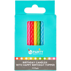 Pack of 10 Birthday Candles with Happy Birthday Topper - Multicolour