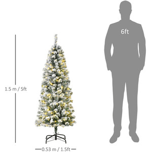 HOMCOM Prelit Artificial Snow Flocked Christmas Tree with LED Light - Green, White / 5ft by HOMCOM