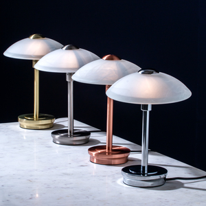 Alabaster Shade Touch Table Lamp - Satin Nickel by Litecraft