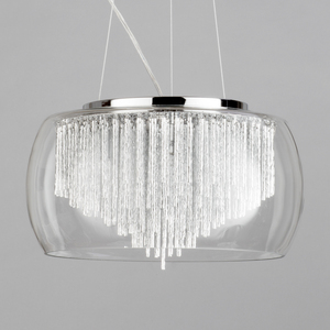 Glass Bowl Shade Ceiling Pendant with Aluminium Rods - Chrome by Litecraft