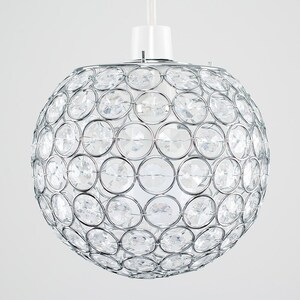 Pair of Silver Ceiling Pendant Shade With Acrylic Crystal Effect Droplets - Silver by ValueLights