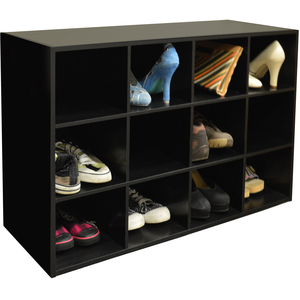 PIGEON HOLE - 12 Pair Shoe Storage Cubby Hole Display Media Shelves - Black - Black by Watsons