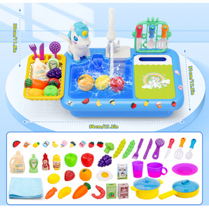 Kitchen Play Sink with Running Water - Blue