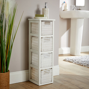 Lopera Rattan Basket 4 Drawer Tower Storage Unit - White by Home Source
