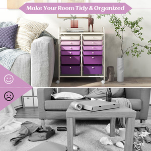 12 Drawers Rolling Storage Cart with 4 Wheels and Brakes - Gradient Purple by Costway