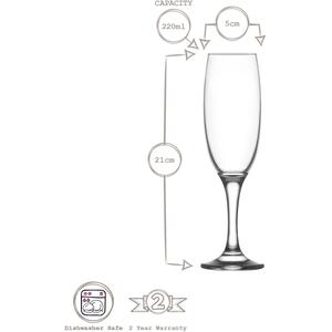 Empire Glass Champagne Flutes - 220ml - Pack of 12 - Clear by LAV