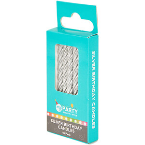 Pack of 10 Birthday Candles Metallic - Silver