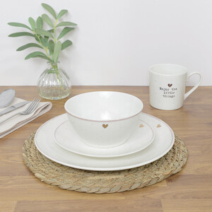 12 Piece Gold Heart Dinnerware Set - White