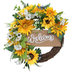 Welcome Sign for Front Door Shop Window Sunflower Wreaths - Yellow by Livingandhome