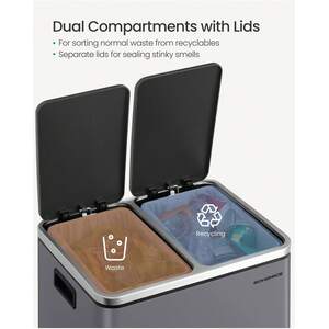 SONGMICS Double Kitchen Bin with Soft-Close Lids - Grey by SONGMICS