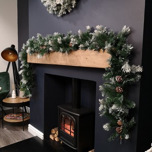 Snow Flocked Christmas Garland with Pine Cones and Mixed Needles - Green by Samuel Alexander