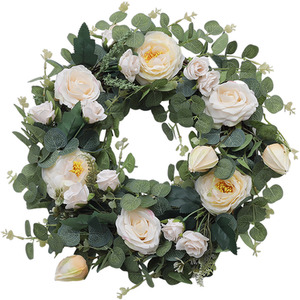 Ratten Artificial Wreath Front Door Wall Decor - White by Livingandhome