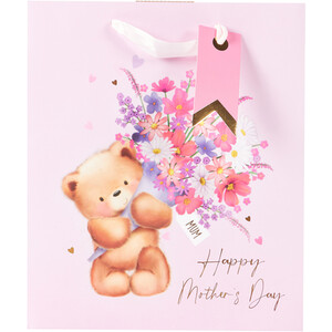 Mothers Day Cute Bear Medium Gift Bag - Pink