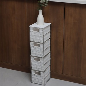 Ankara Wicker 4 Drawer Tower Storage Unit - White & Silver by Home Source