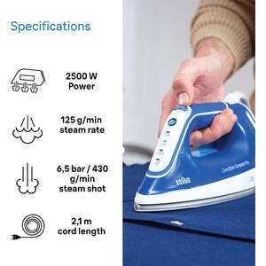 Braun 6.5 Bar Carestyle Compact Pro Steam Iron - Blue by Braun