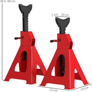 HOMCOM Axle Stands Set with Adjustable Height - Red / 27 x 24 x 38.5-60 cm by HOMCOM
