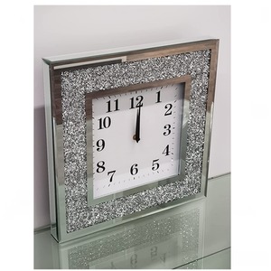 Crushed Diamante Wall Clock English Number - Silver by Biznest