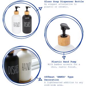 Glass Hand Soap Dispensers - 500ml - White - Pack of 2 - White by Harbour Housewares