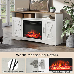 Recessed Electric Fireplace with TV Cabinet and Adjustable Flame - White by Livingandhome