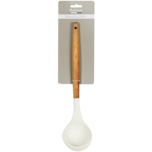 Retreat Silicone Soup Ladle with Wood Handle - White and Wood