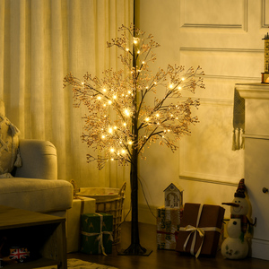 HOMCOM Artificial Gypsophila Tree with Lights Baby Breath Flowers - Brown / 4ft by HOMCOM