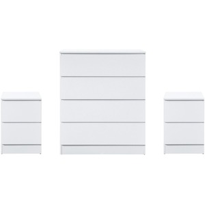 3 Piece Furniture Set Chest of Drawers Bedside Tables Birlea Oslo - White by Birlea