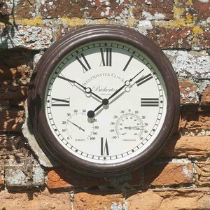 Bickerton Wall Clock and Thermometer - Brown by Garden Mile