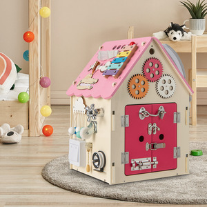 Wooden Busy House Toy - Pink by Costway