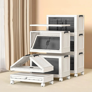 Collapsible Closet Organizers with Foldable Plastic Storage Boxes - White / 4 boxes with wheels by Woohoo Furniture