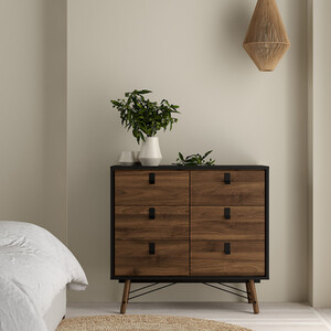 Ry 3 Piece Bedroom Set - Matt Black and Walnut