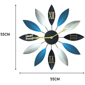 Leaf-Shaped Silent Metal Wall Clock - Blue by Livingandhome