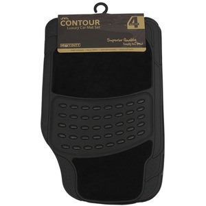 Rubber and Carpet Universal Car Mat, 4 Piece Set - Black by JVL
