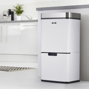 75L Recycling Sensor Bin with 3 Compartments and Food Caddy - White / Matt by Cooks Professional