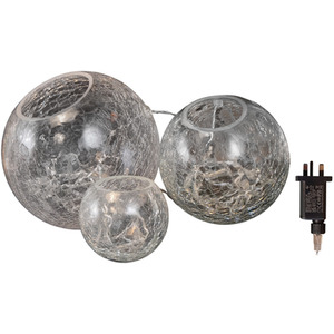 Set of 3 Glass Balls Christmas Lights Decoration with 60 LEDs in Warm White - White by Samuel Alexander