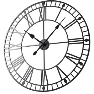 Skeleton Wall Clock with Roman Numerals - Black by Home Garden Direct