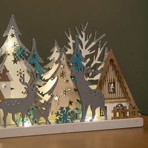 Christmas Wooden Reindeer Scene Silhouette with 10 Warm White LEDs - Brown by Samuel Alexander