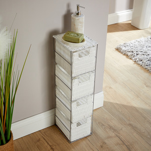 Ankara Wicker 4 Drawer Tower Storage Unit - White & Silver by Home Source