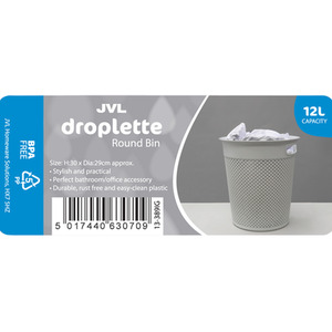 Droplette Design Plastic Bin - Grey by JVL