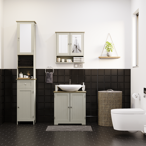 Priano 2 Door Tall Cabinet With Mirror - Grey by Vida Designs