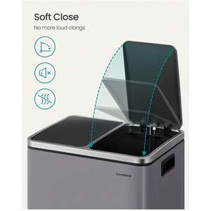 SONGMICS Double Kitchen Bin with Soft-Close Lids - Grey by SONGMICS