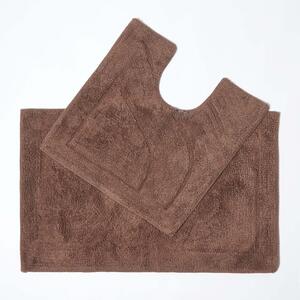 Luxury Reversible Cotton Bath Mat Set - Chocolate by Homescapes