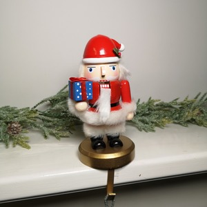 Wooden Christmas Santa Nutcracker Stocking Holder - Red by Samuel Alexander