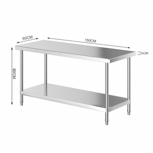 2 Layer Stainless Steel Work Bench Table - Silver / 150cm by Livingandhome