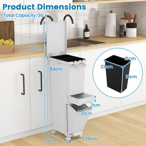 3 in 1 Multifunctional Trash Can - White by Costway