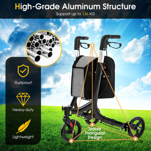 Foldable Mobility Aid Walker-Black - Black by Costway