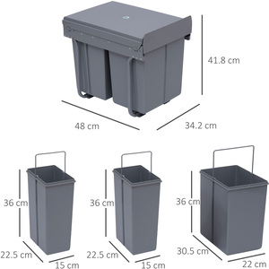 HOMCOM 40L Sorter Kitchen Recycle Waste Bin - Grey by HOMCOM