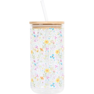 In Bloom Drinking Jar with Straw - Multicolour