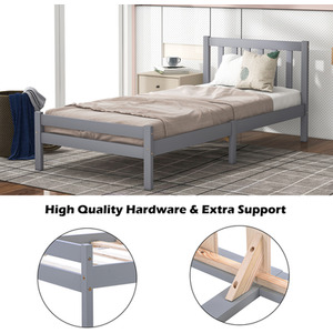 Solid Wooden Bed Frame for Adults Kids - Grey / 90cm by Abrihome